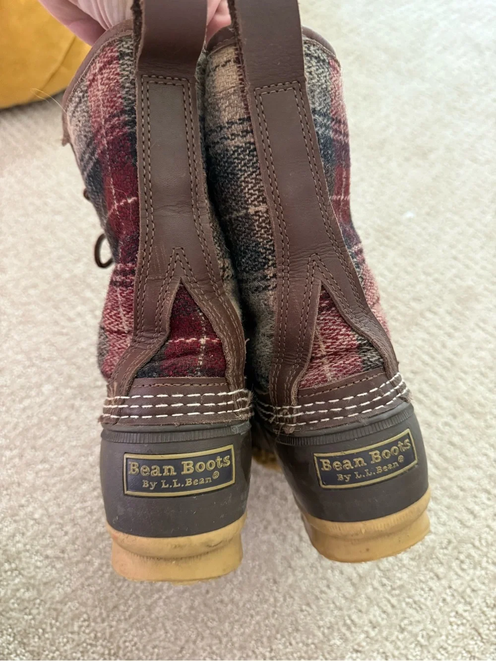 LL bean boots plaid duck boot shearling fur lining made in USA sz 8 gorpcore